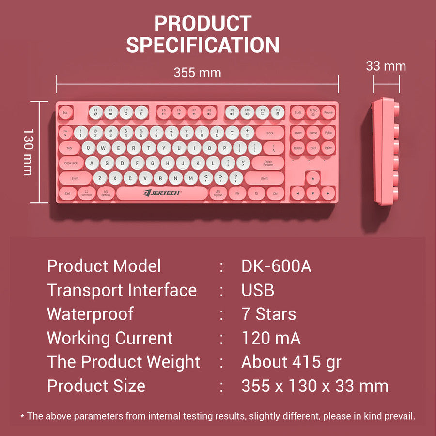 JERTECH Punk Multimedia Keyboard – USB Wired Retro-Style Keyboard with Round Keycaps