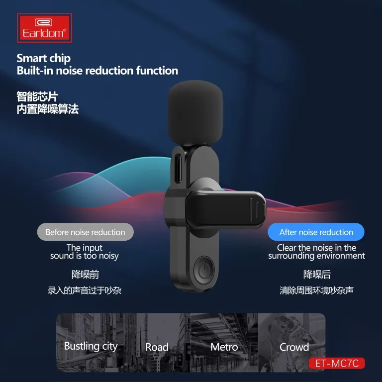Rechargeable Wireless Microphone – Noise-Cancelling Mic for YouTube, Interviews, Vlogging & Content Creation