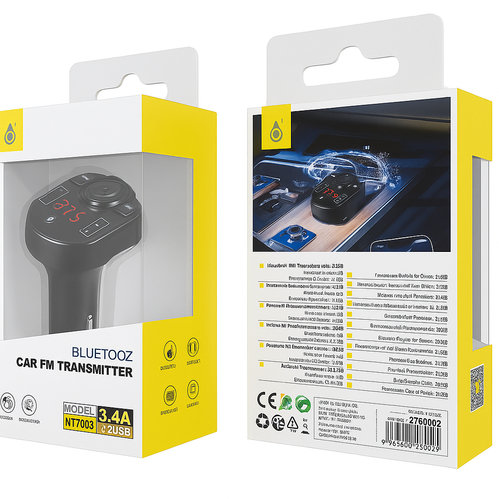 BTS FM Car Transmitter & Dual USB Charger β 3.1A Max, DC12β24V Input