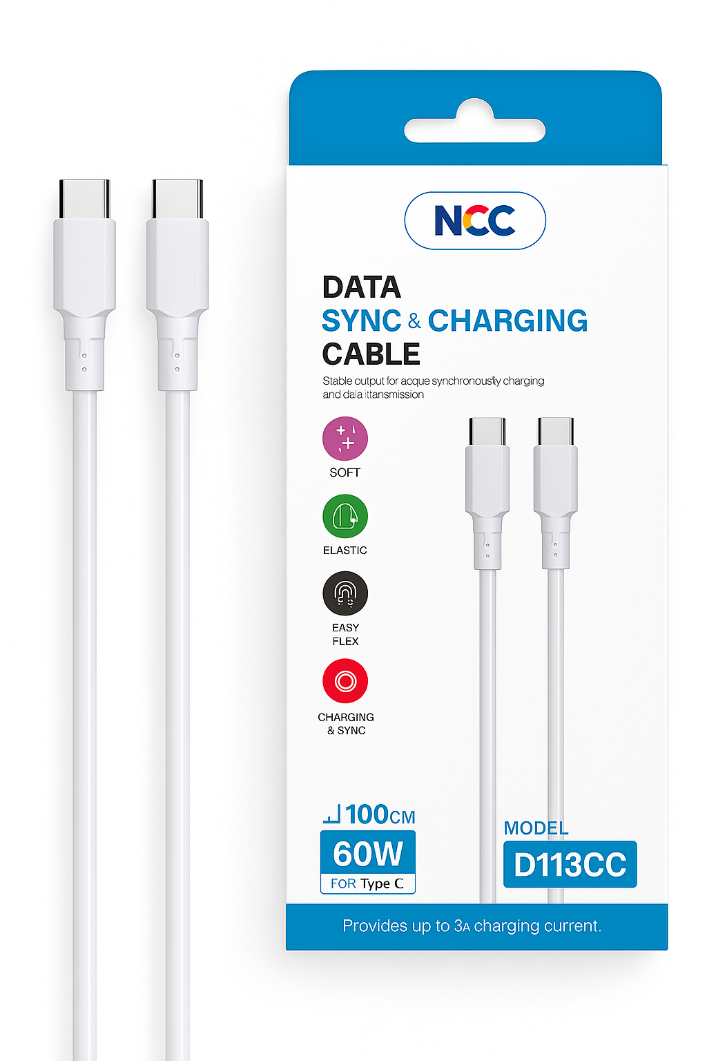 NCC 60W Type-C to Type-C Cable – Fast Charging, Data Sync, Durable Braided Design