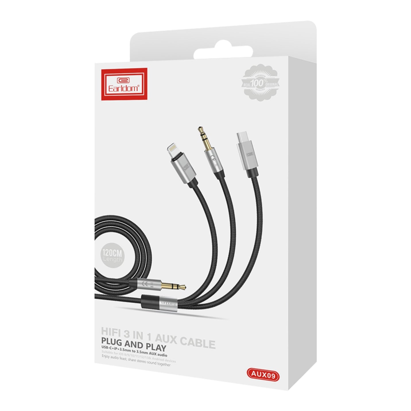 Hi-Fi 3-in-1 AUX Cable – Universal Plug & Play Audio Cable (Lightning/Type-C/3.5mm)