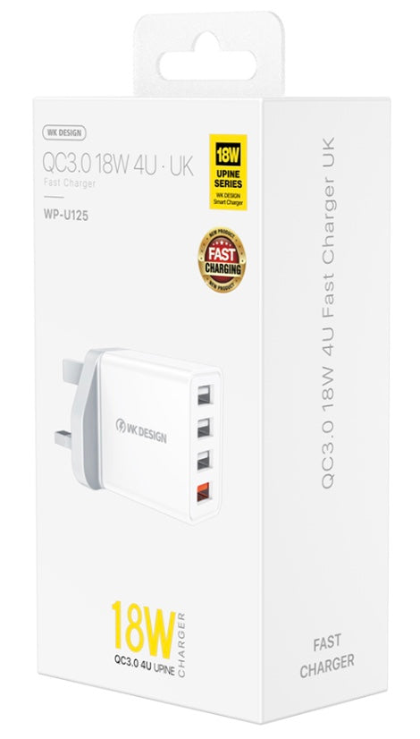 QC3.0 18W 4-Port USB Fast Charger – Multi-Device Wall Adapter with Smart Charging