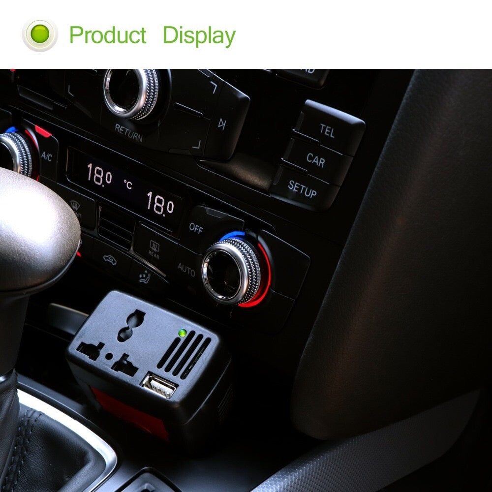 150W Car Power Inverter – 12V DC to 110V/220V AC + USB Output