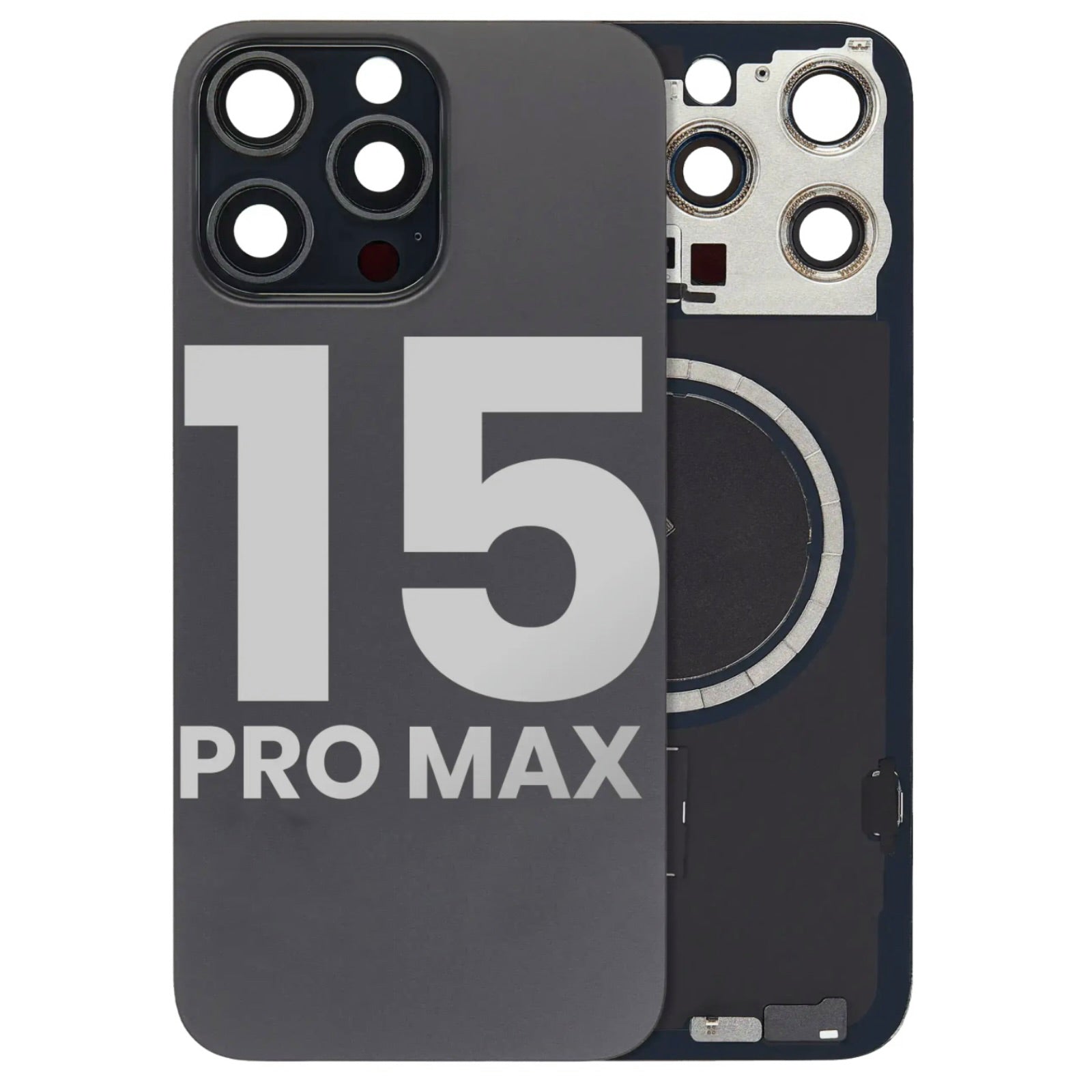 Magnetic Back Glass Housing with Steel Plate β Compatible with iPhone 15 Pro Max β Titanium Black
