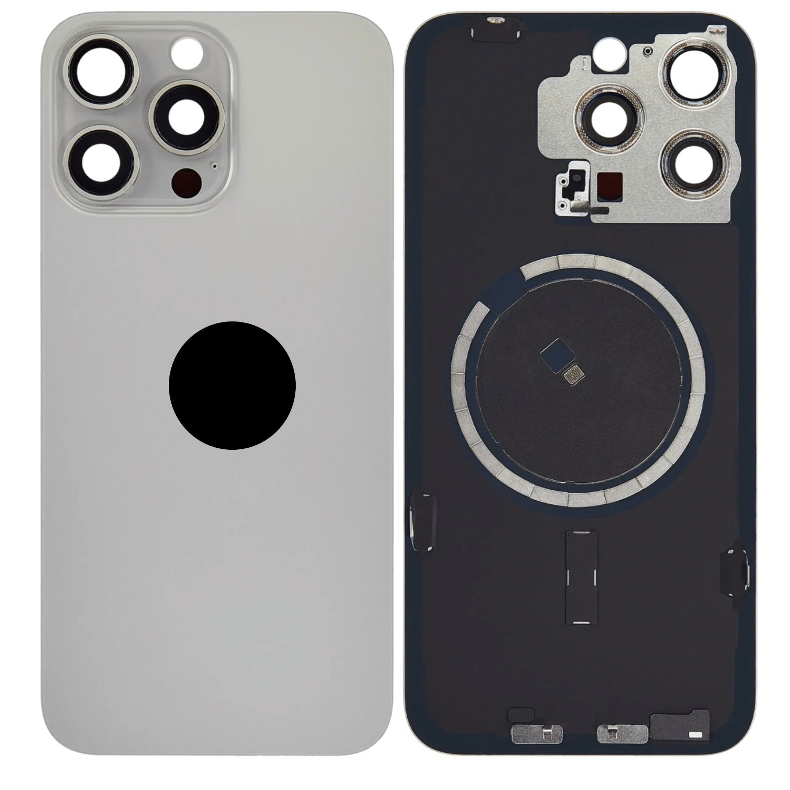 Magnetic Back Glass Housing with Steel Plate β Compatible with iPhone 15 Pro Max β Titanium Natural