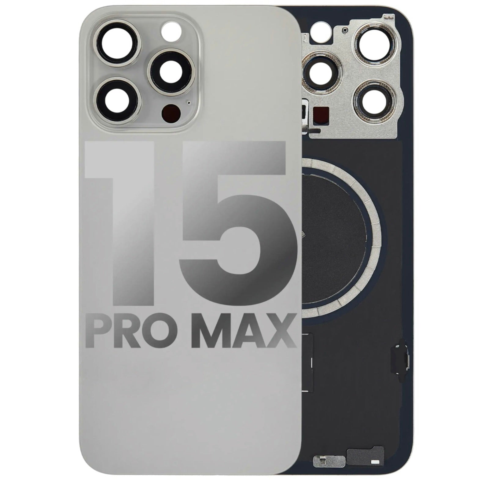 Magnetic Back Glass Housing with Steel Plate β Compatible with iPhone 15 Pro Max β Titanium Natural