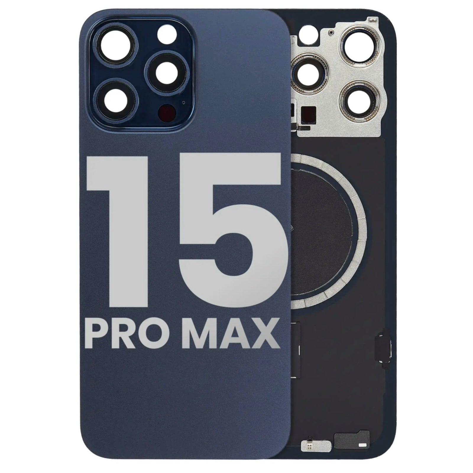 Magnetic Back Glass Housing with Steel Plate β Compatible with iPhone 15 Pro Max β Titanium Blue