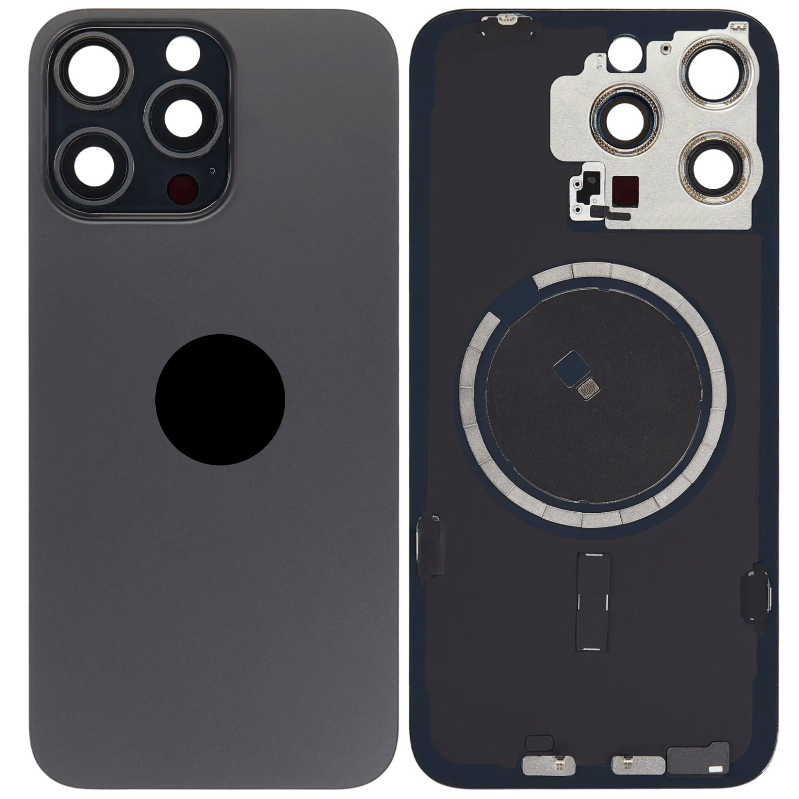 Magnetic Back Glass Housing with Steel Plate β Compatible with iPhone 15 Pro Max β Titanium Black