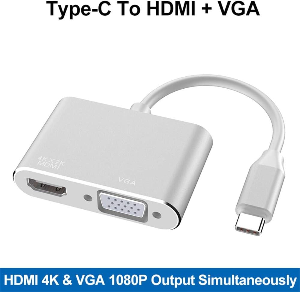 Type-C to HDMI + VGA 2-in-1 Adapter – 4K UHD Display Converter