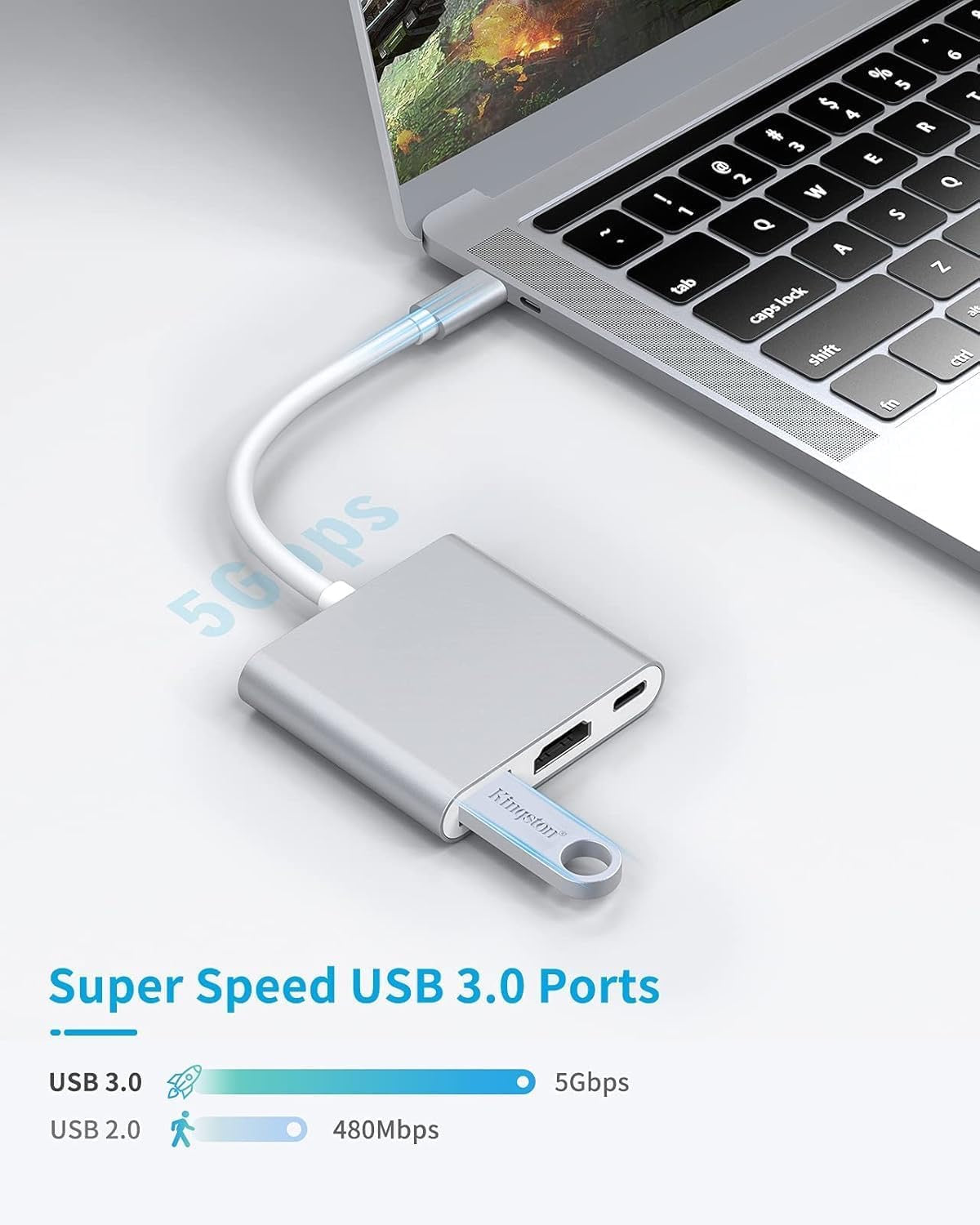 Type-C to HDTV + USB 3.0 + PD Charging Adapter – 3-in-1 Hub for Laptops