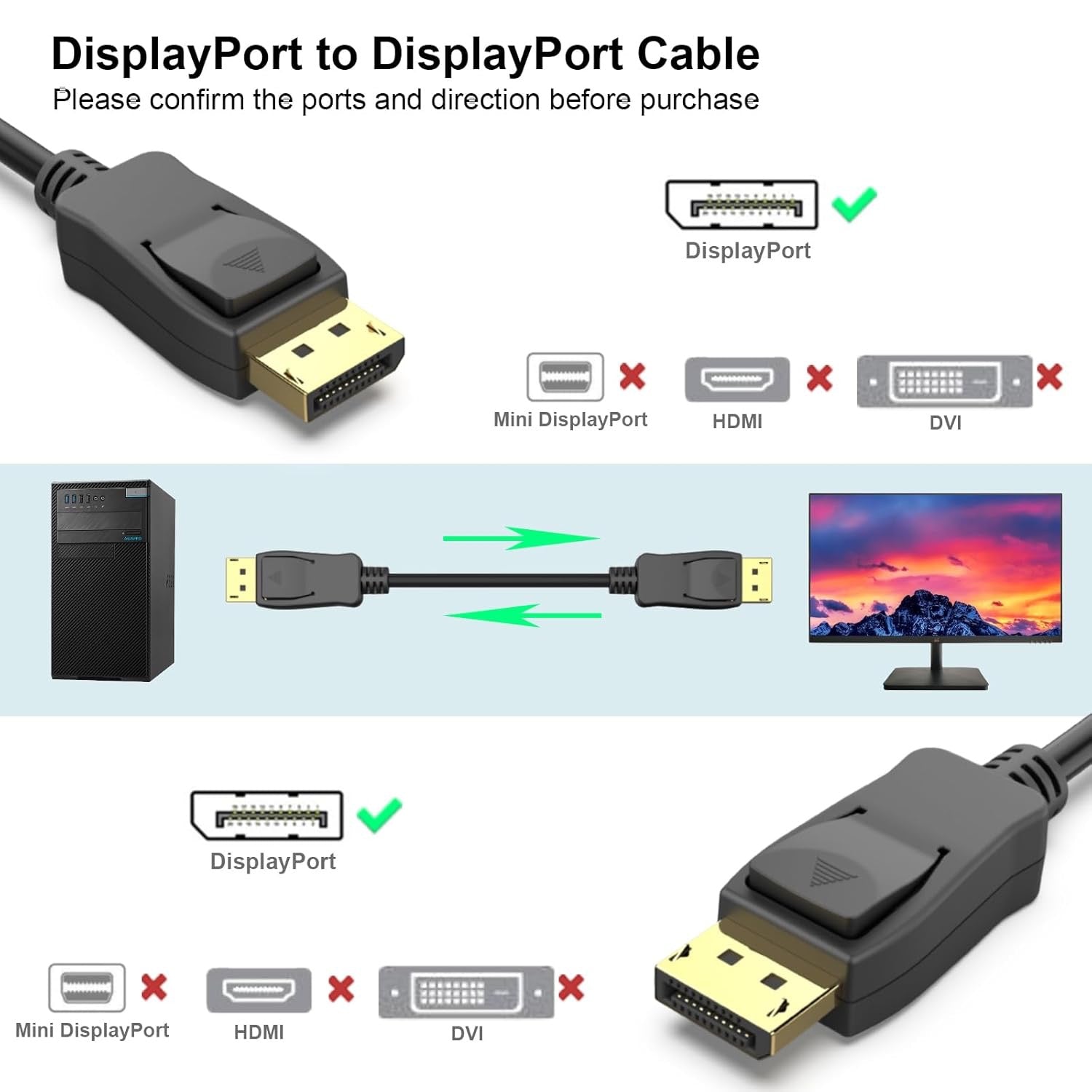 DisplayPort to DisplayPort Cable – 1.8M High-Speed 4K UHD Video Cable