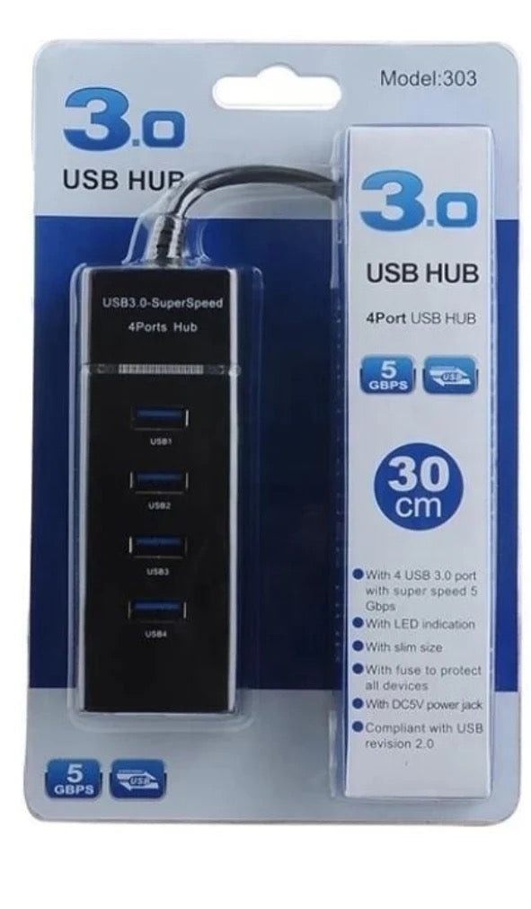 USB 3.0 4-Port Hub – Super Speed 5Gbps with LED & Power Protection