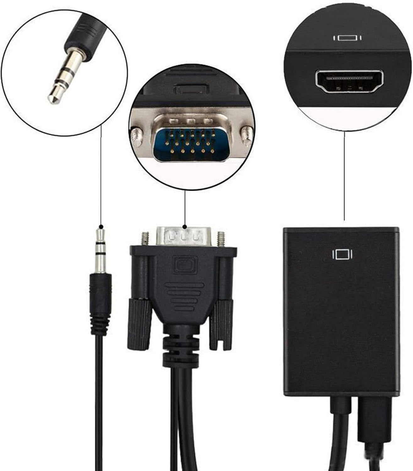 VGA to HDMI Adapter with AUX Cable – Full HD Video + Audio Converter