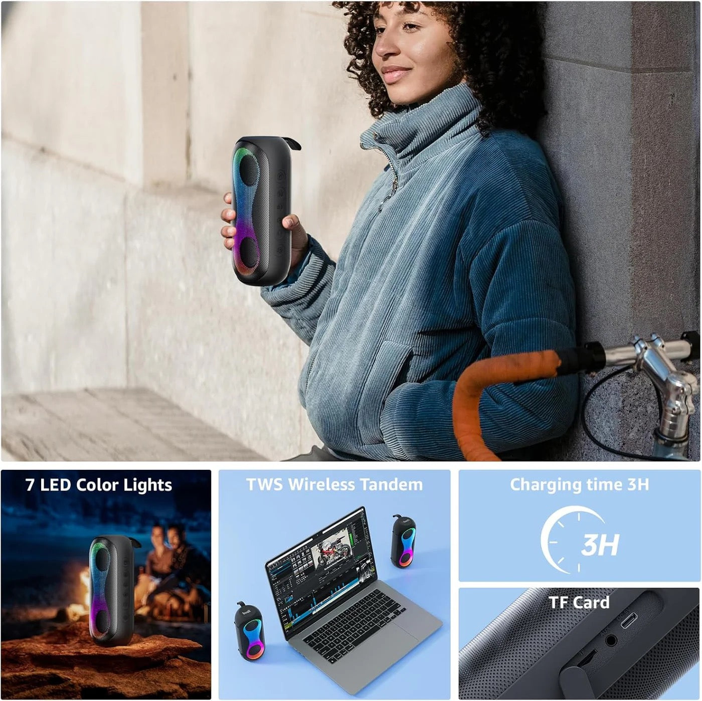 Colorful Wireless Speaker 30W with LED Lights, TF Card & IPX7 – 4000mAh