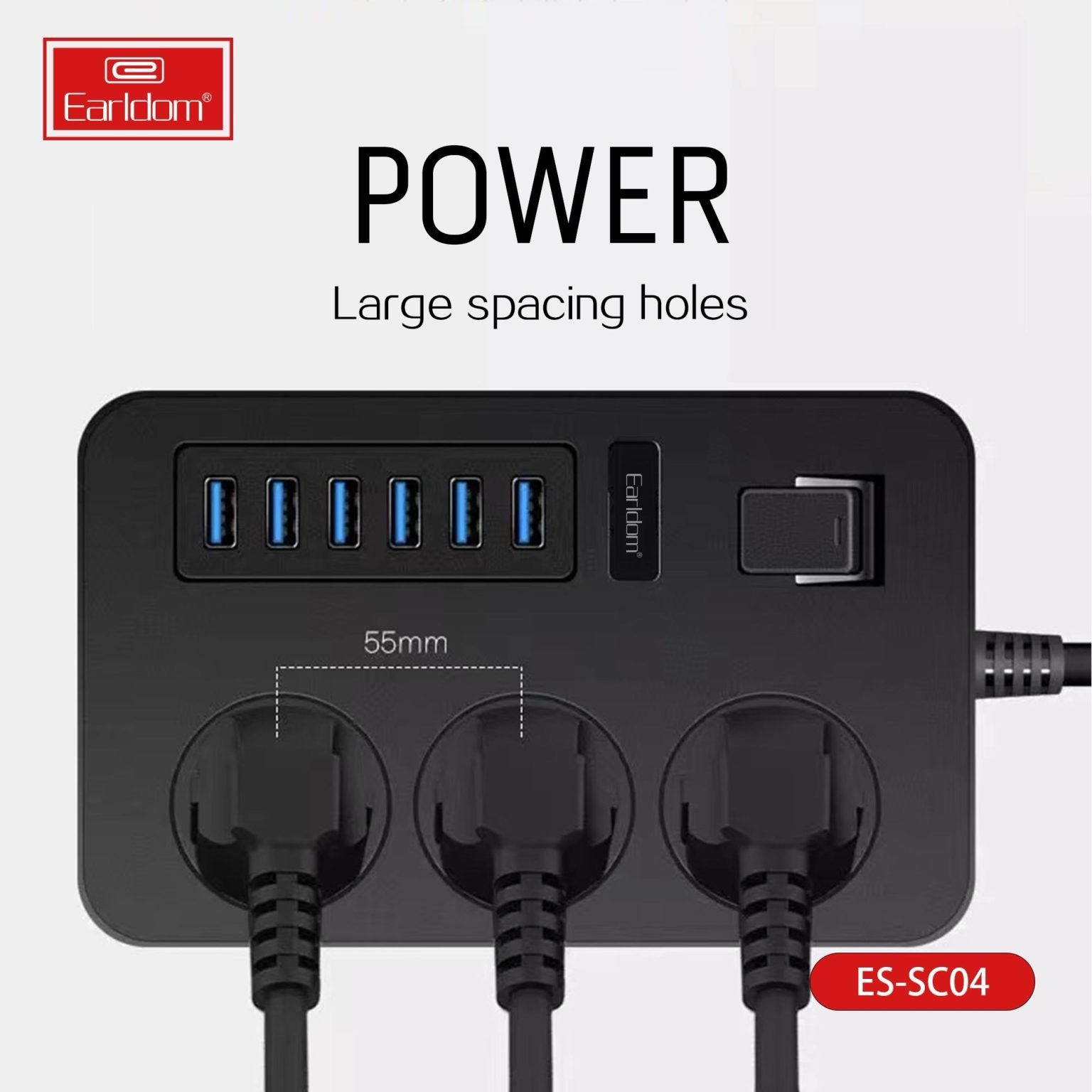 3000W Power Strip with 6 USB Ports & 3 AC Outlets – Auto-ID Smart Charging Extension