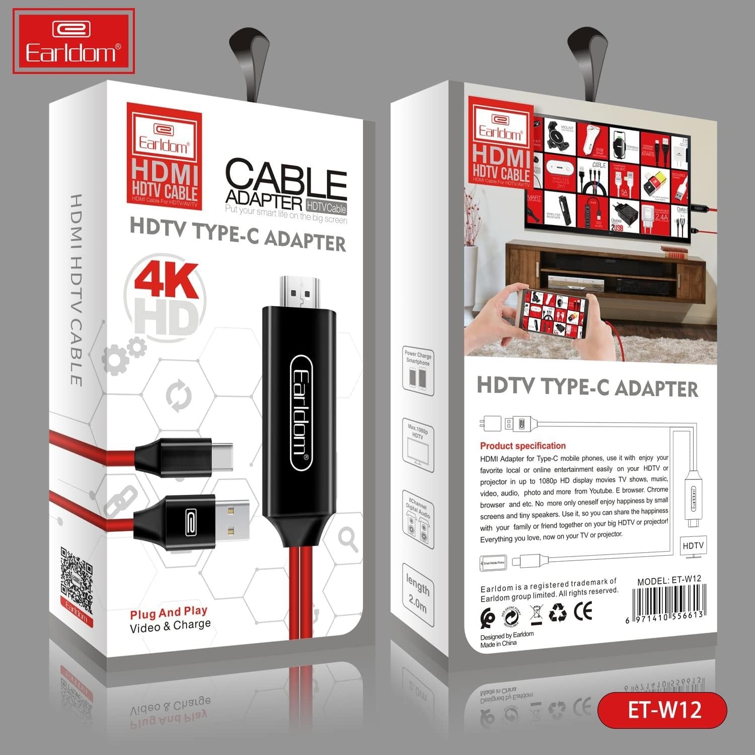 USB-C to HDTV Adapter Cable 2M – 4K Type-C to HDMI Video Converter