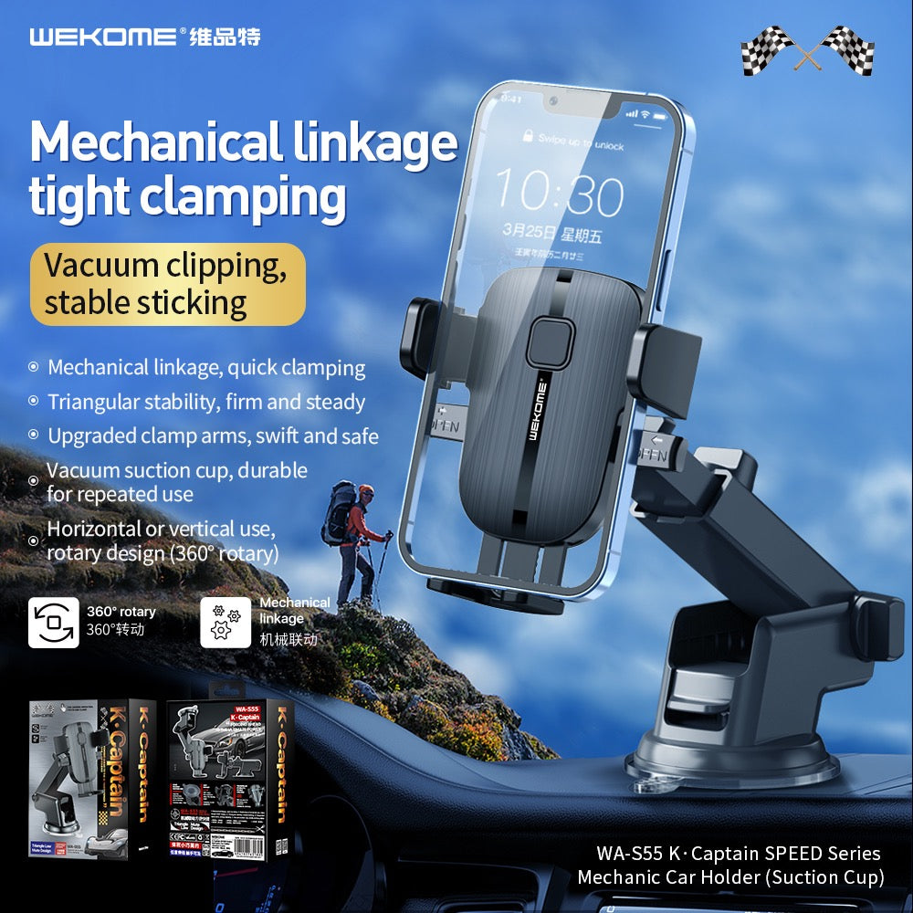 WEKOME WA-S55 Mechanical Car Phone Holder – 360° Rotation & Suction Mount