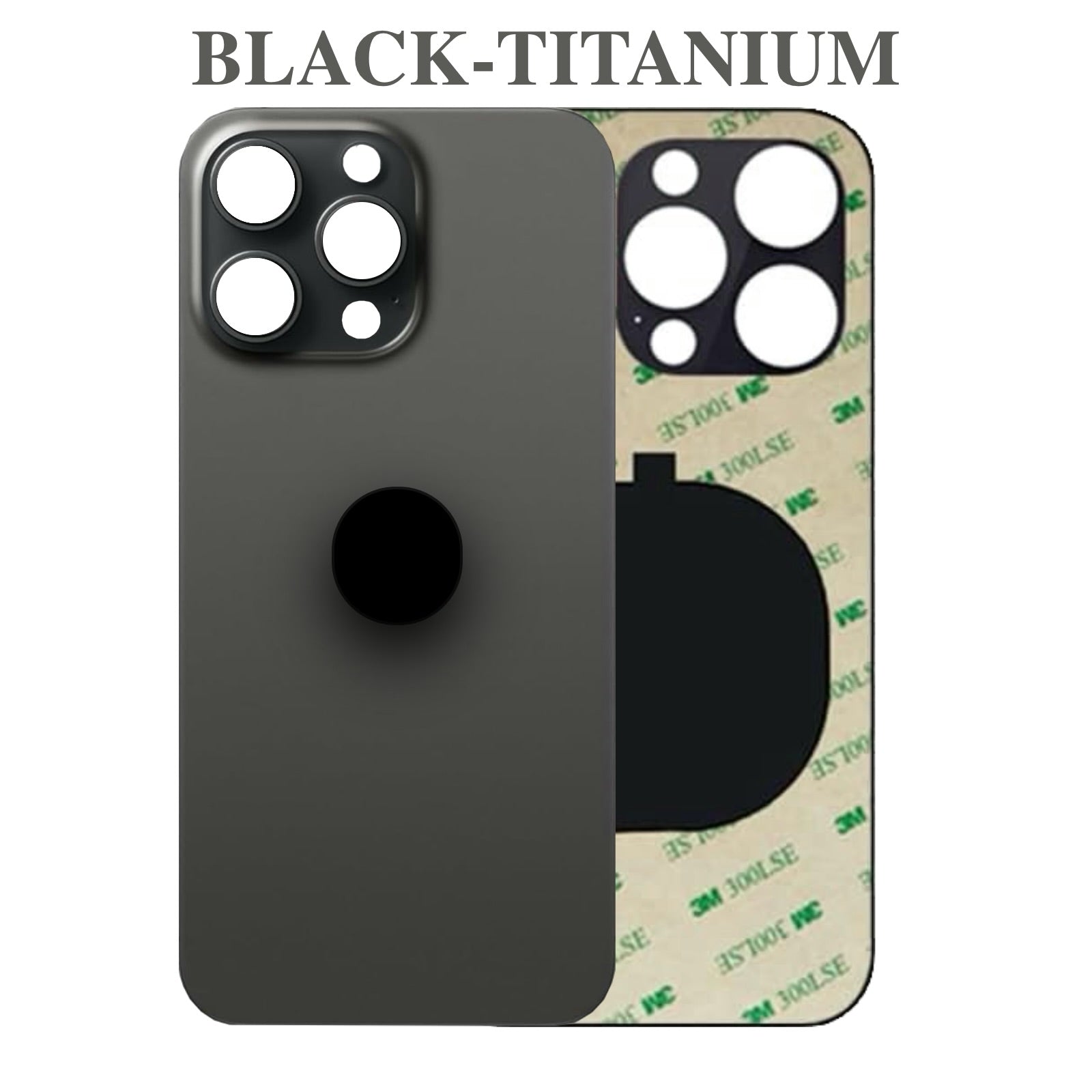 Back Glass Replacement Compatible with iPhone 15 Pro Max β Black Titanium Color β Rear Panel with Pre-Installed Adhesive