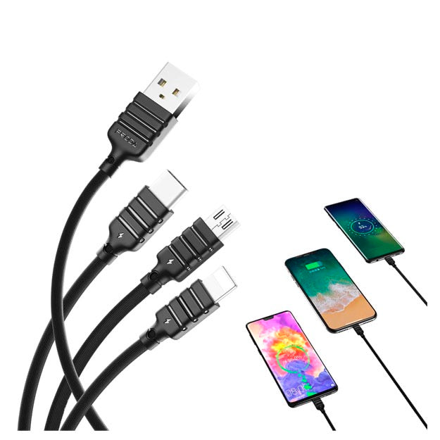 Quick Speed Series 3-in-1 Data Cable – Type-C/Micro/8-Pin, 2A Output