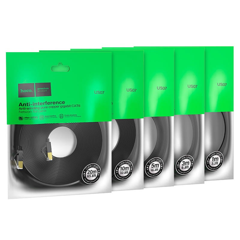 Hoco CAT 6 Flat Ethernet Cable – Pure Copper Gigabit LAN Cable with Anti-Interference Shielding & Tangle-Free Design for High-Speed Networking