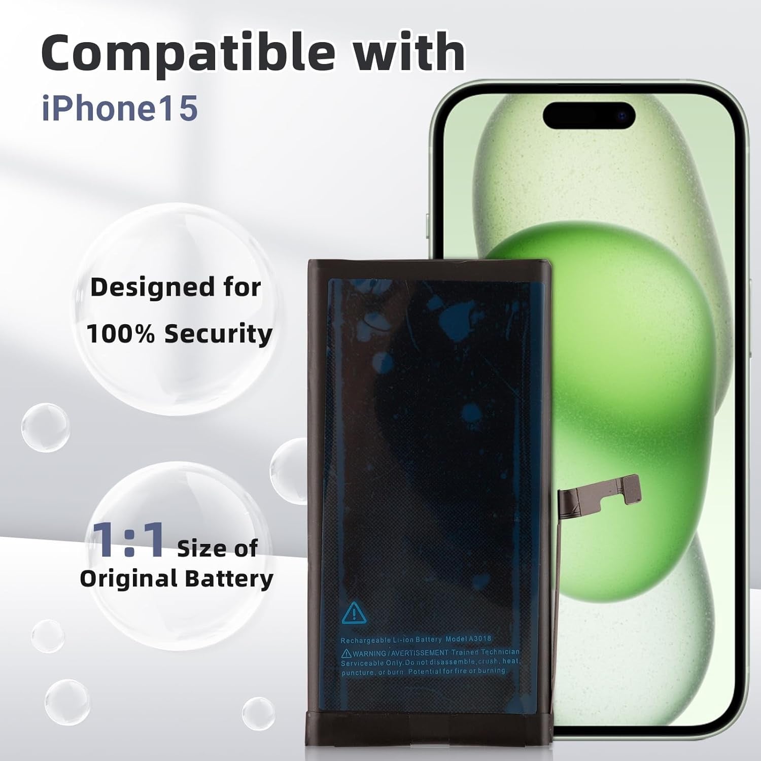 XKIN 3350mAh Battery for iPhone 15 – High-Capacity Zero Cycle Replacement