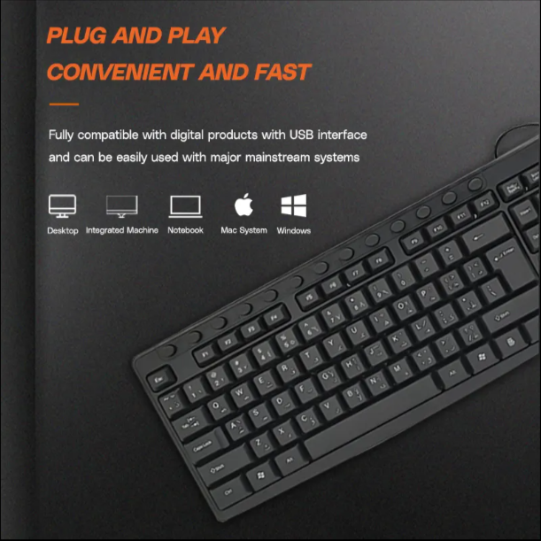 JERTECH Multimedia Wired Keyboard – Ergonomic, Quiet-Touch USB Keyboard | Plug & Play for Office & Home Use