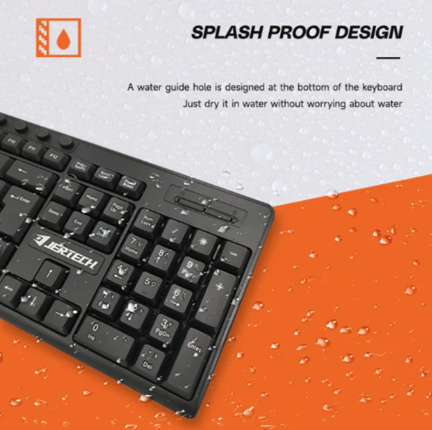 JERTECH Multimedia Wired Keyboard – Ergonomic, Quiet-Touch USB Keyboard | Plug & Play for Office & Home Use