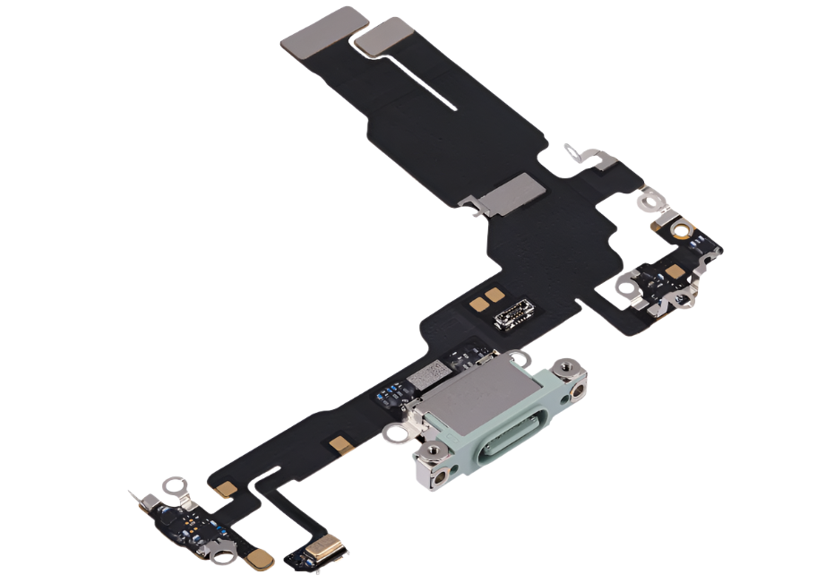 iPhone 15 Charging Port Flex Cable – Green OEM-Compatible USB-C Dock Connector with Microphone | Models A2848 A3090 A3093