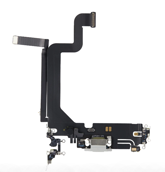 iPhone 14 Pro Max Charging Port Flex β Silver OEM-Compatible USB-C Dock + Microphone Flex | Models A2651 A2894 A2896 A2895