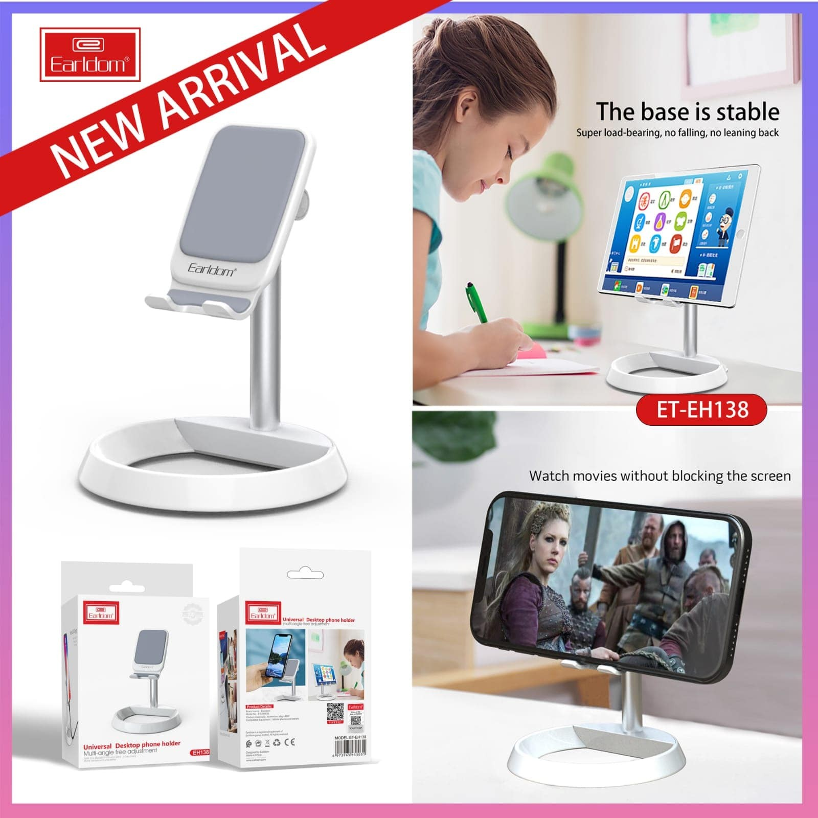 Universal Desktop Phone Holder – Adjustable Stand for Smartphones & Tablets, Ergonomic Viewing Angle for iPhone & Android Devices