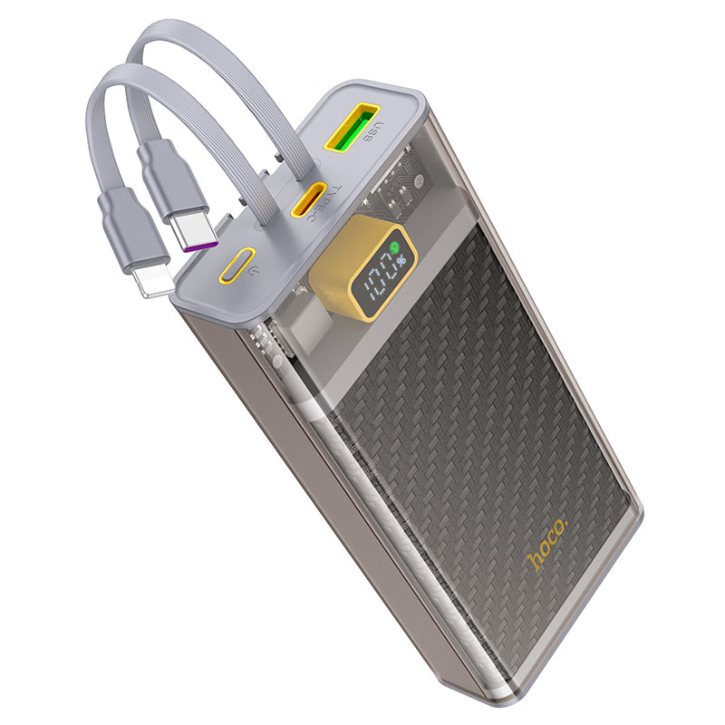 HOCO 20000mAh Power Bank – Built-in Lightning, USB-C & Micro-USB Cables | Universal Fast Charging