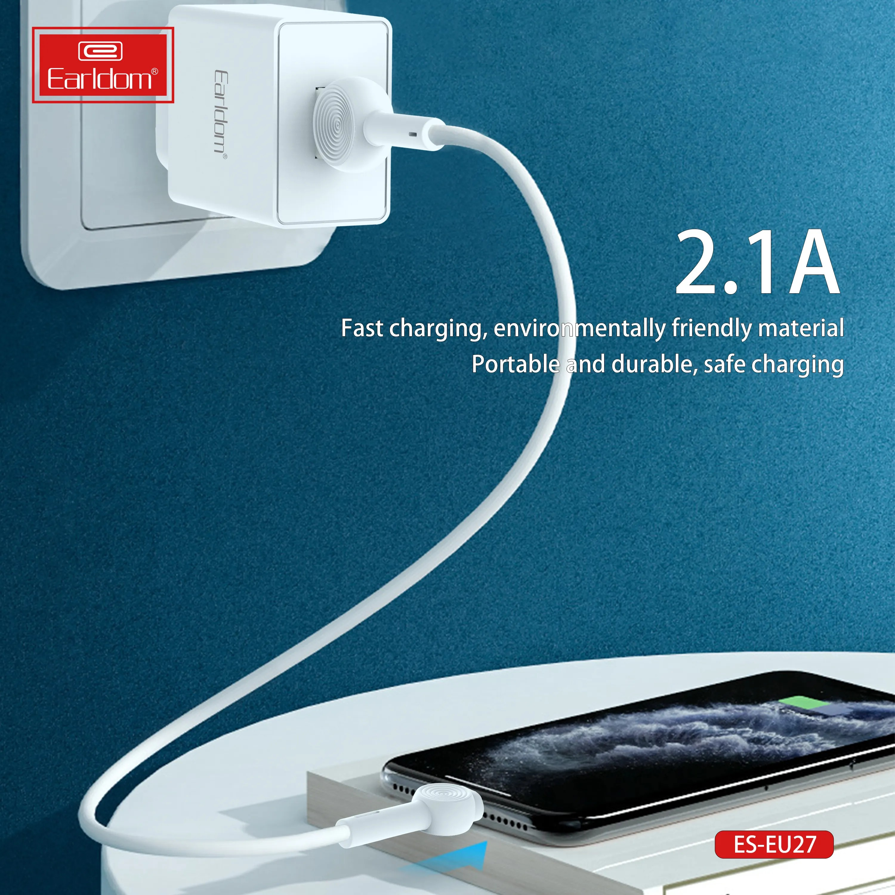 2.1A Fast USB Wall Charger – EU Plug Travel Adapter for Smartphones & Tablets | Compact, Universal, High-Speed Charging