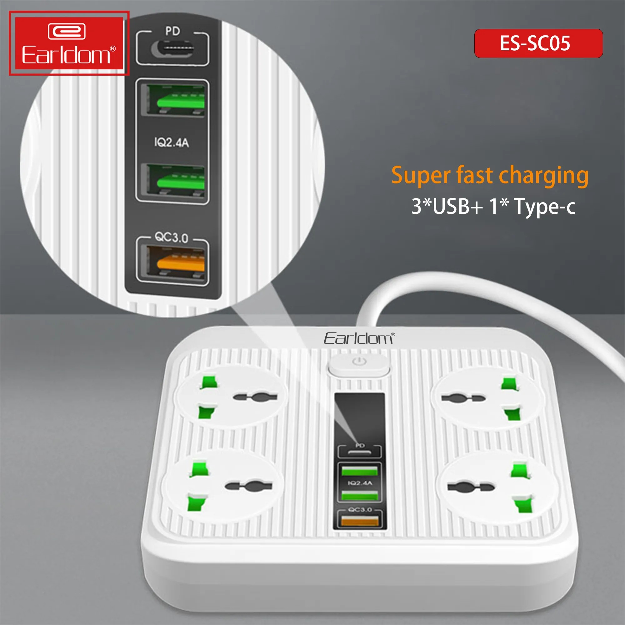 3000W Power Socket Extension – Multi-Port Surge Protected Power Strip with USB & USB-C for Home, Office & Electronics