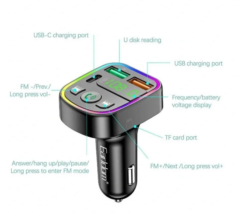 Wireless Car MP3 Player – Bluetooth FM Transmitter with Dual USB Ports & Hands-Free Calling for iPhone, Android & More