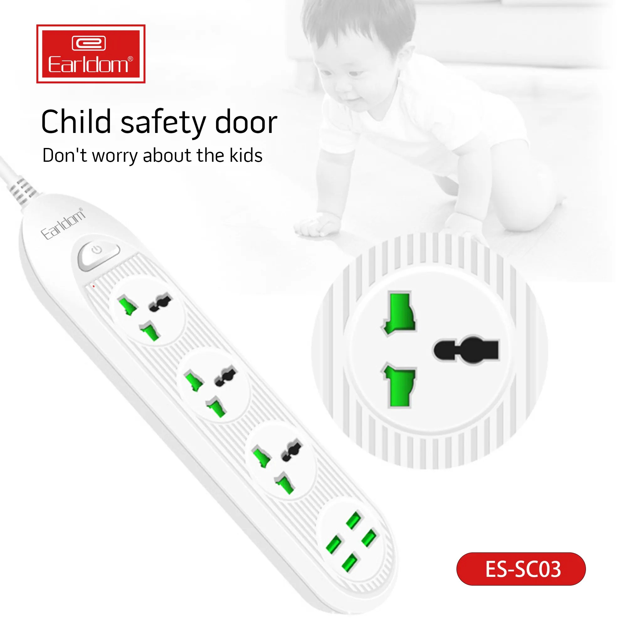 Universal 2500W power strip with UK, EU & US plug types. Includes USB & USB-C ports, surge protection & multi-outlet support for home, office, travel