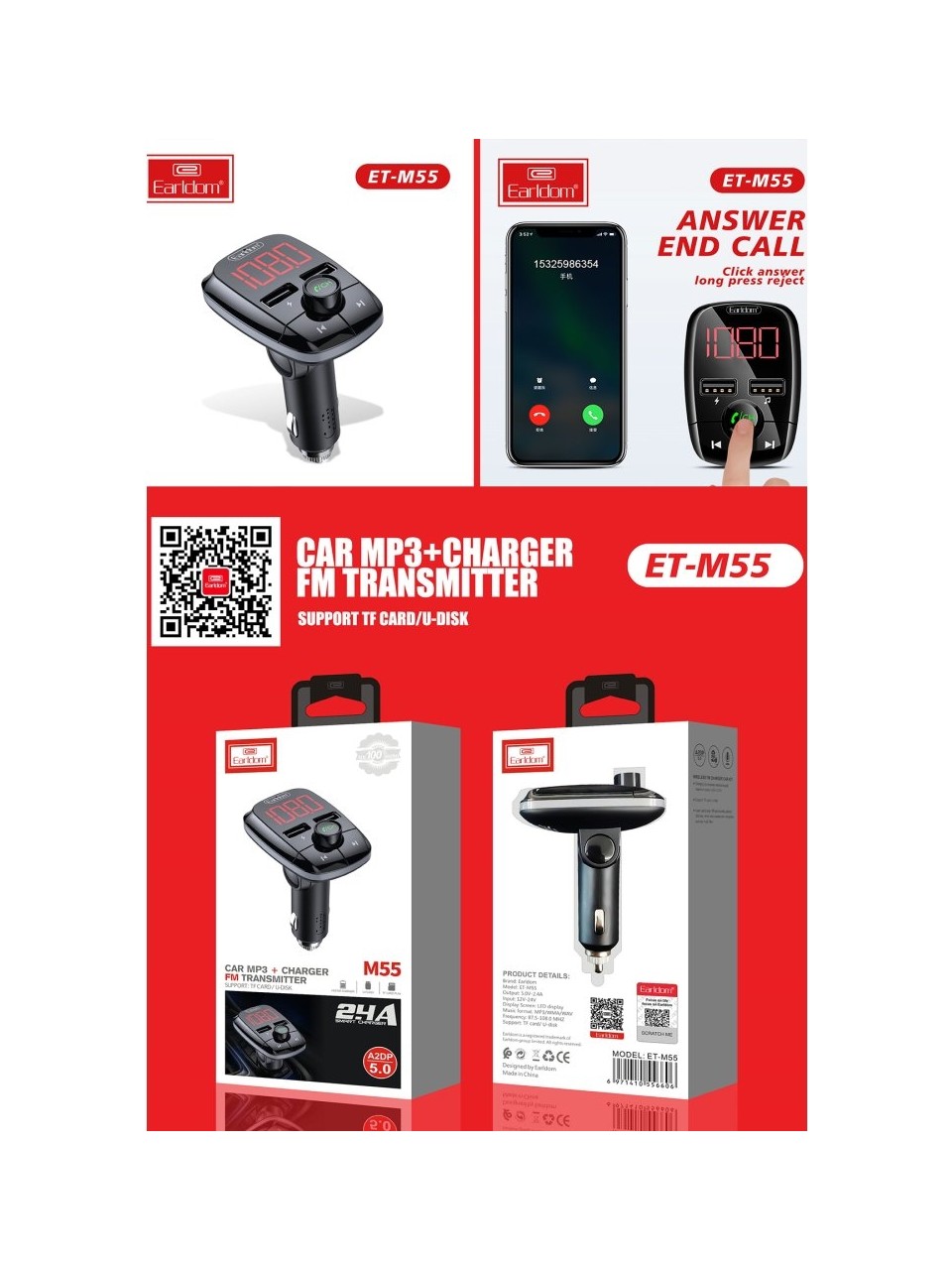 Car MP3 Player with FM Transmitter & Dual USB Charger – Bluetooth Hands-Free Kit for iPhone, Android & More, Wireless Music Streaming & Charging