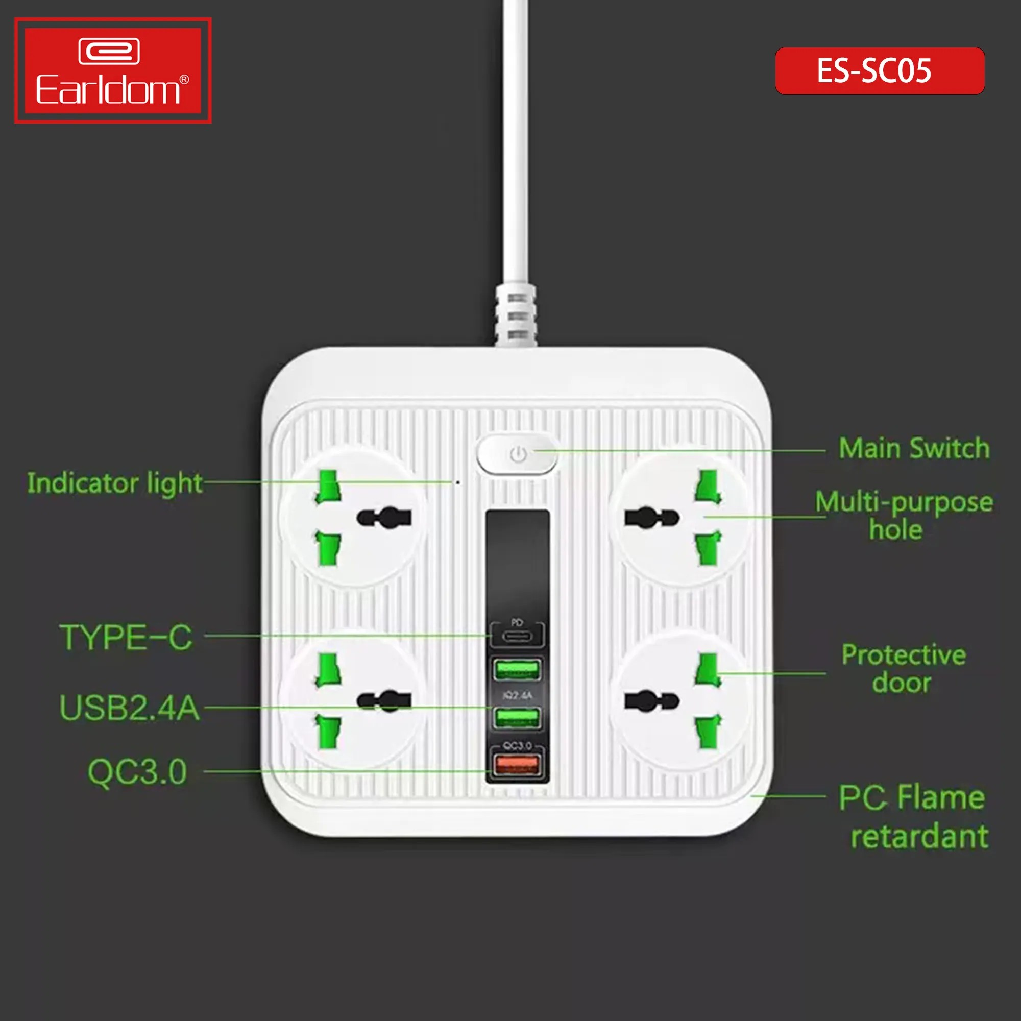 3000W Power Socket Extension – Multi-Port Surge Protected Power Strip with USB & USB-C for Home, Office & Electronics