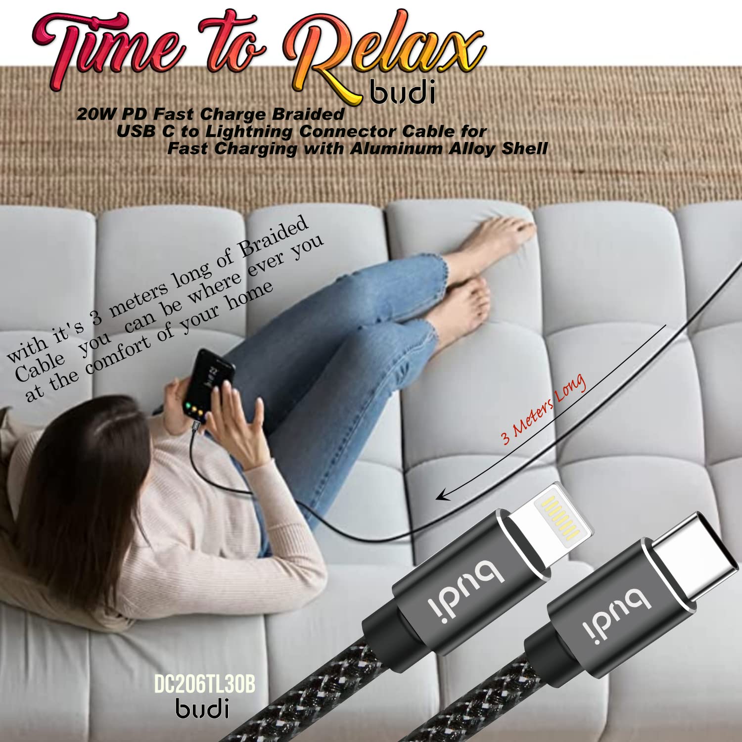 High-Speed 27W USB-C to 8-Pin 3M Cable – Charge & Sync for iOS Devices