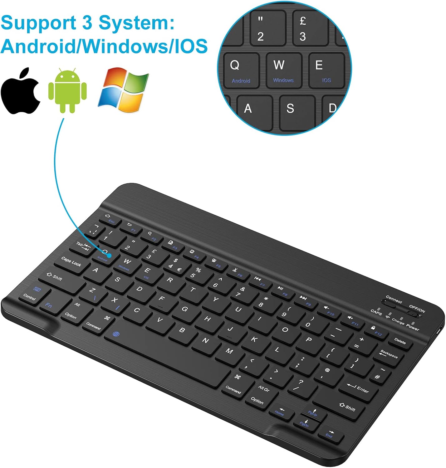 JERTECH Bluetooth Keyboard – Slim, Rechargeable, Multi-Device Wireless Keyboard