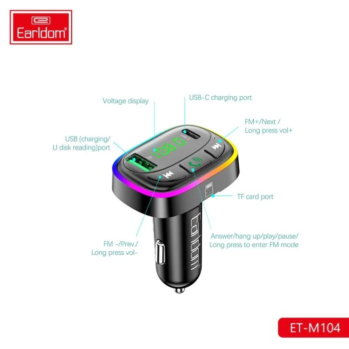 Wireless Car MP3 Player – Bluetooth FM Transmitter for Hands-Free Calling, Music Streaming & Charging