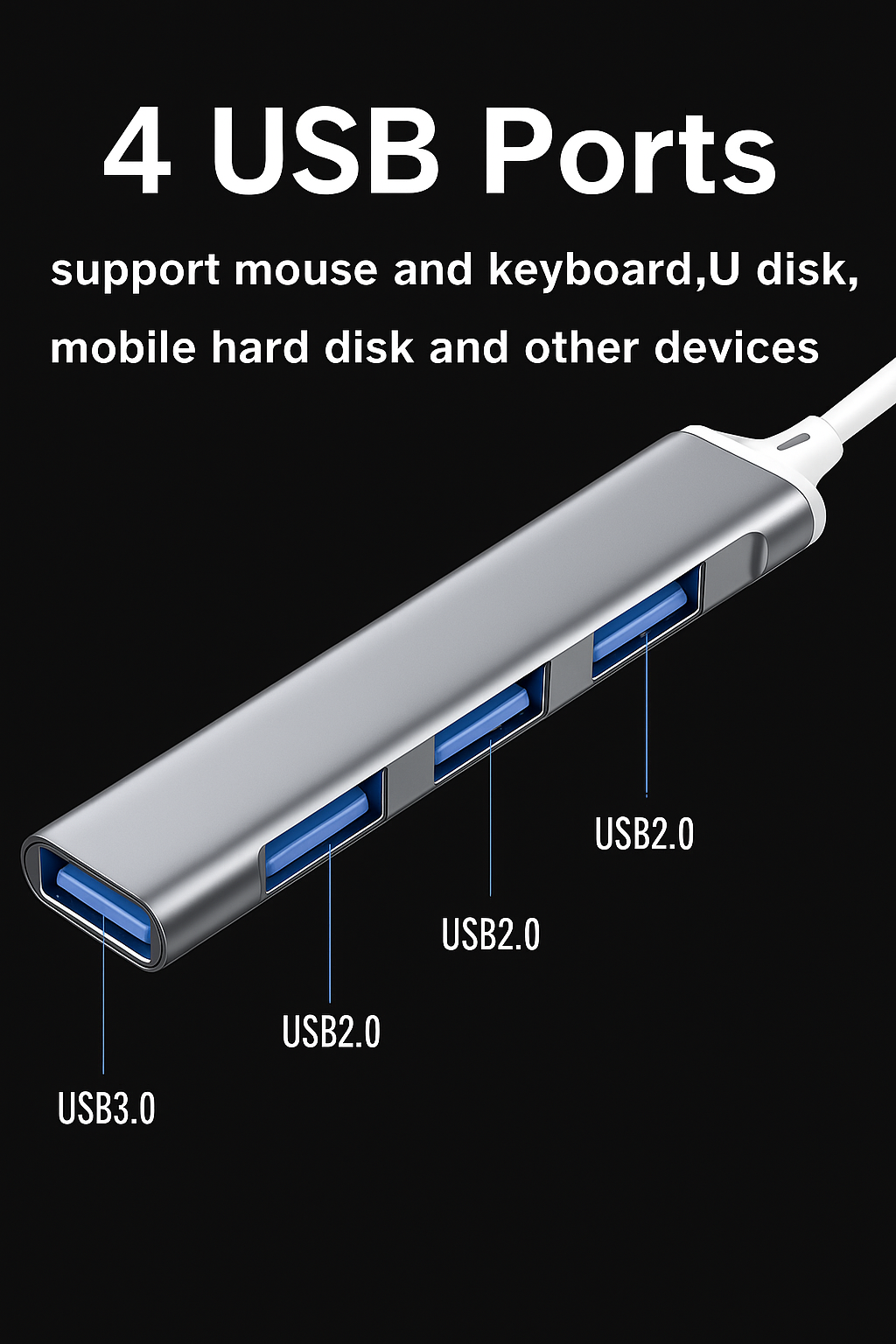 4-Port USB to USB-C Hub Adapter – Type-C Output, High-Speed Splitter
