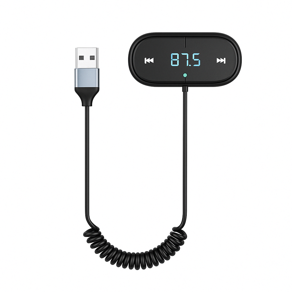 Universal USB Car Audio Kit – FM Transmitter, Wireless Music Player & Dual USB Charger for Vehicles
