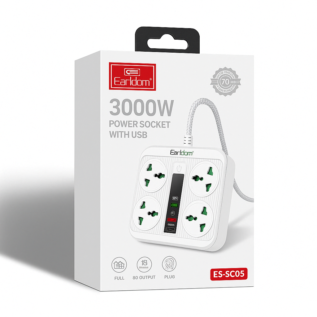 3000W Power Socket Extension – Multi-Port Surge Protected Power Strip with USB & USB-C for Home, Office & Electronics