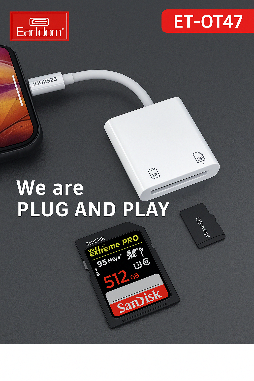 8-Pin to 2-in-1 Card Reader Adapter – SD & MicroSD for iPhone & iPad, Easy File Transfer for Photos, Videos, and Documents