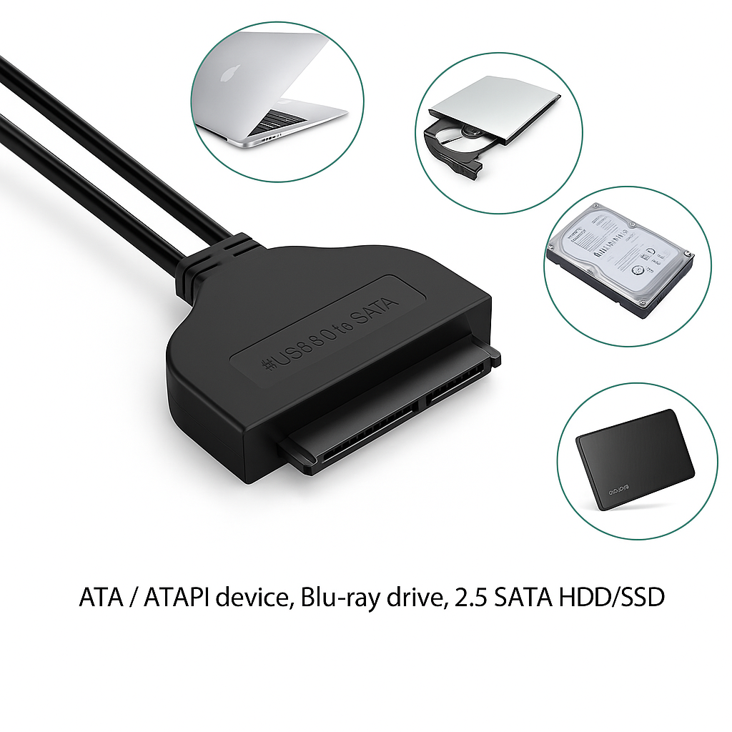 SATA to Dual USB Cable – 7-Pin Hard Drive Adapter for Power & Data