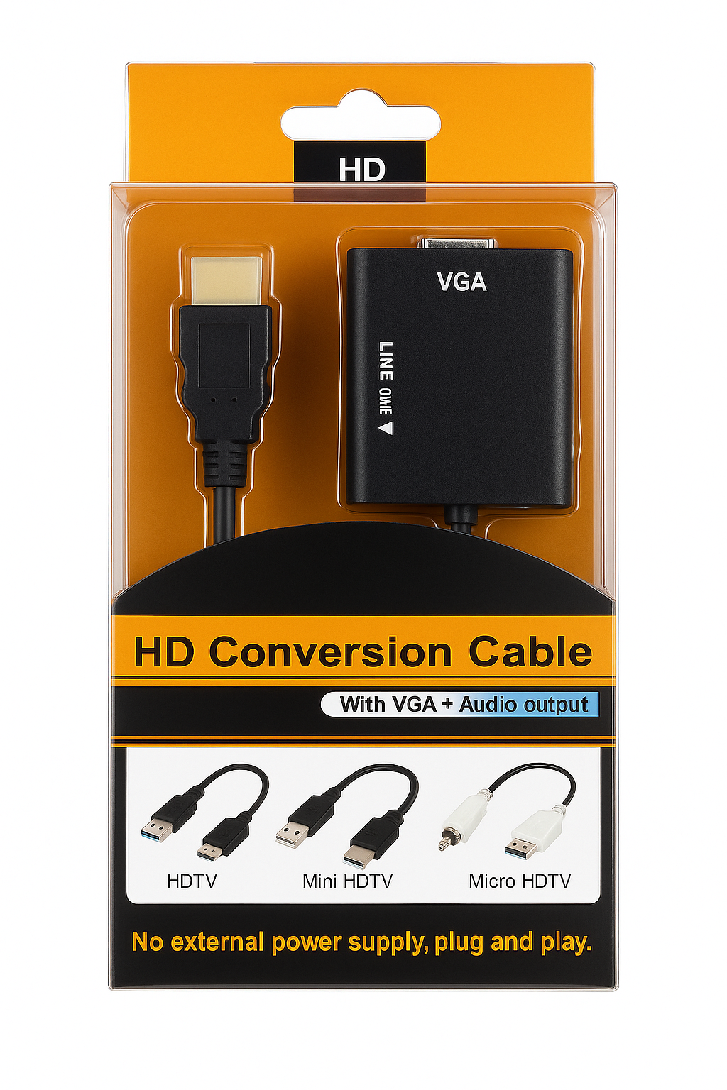 VGA to HDMI HD Converter Cable – Audio & Video Adapter (1080p)