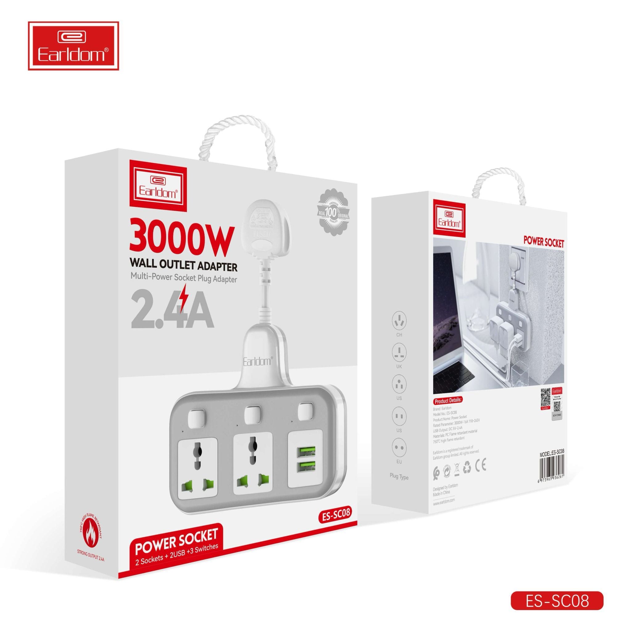 3000W Multi-Power Socket Adapter UK Plug – Extension with USB Ports & Surge Protection, Heavy-Duty Power Strip for Home & Office Use