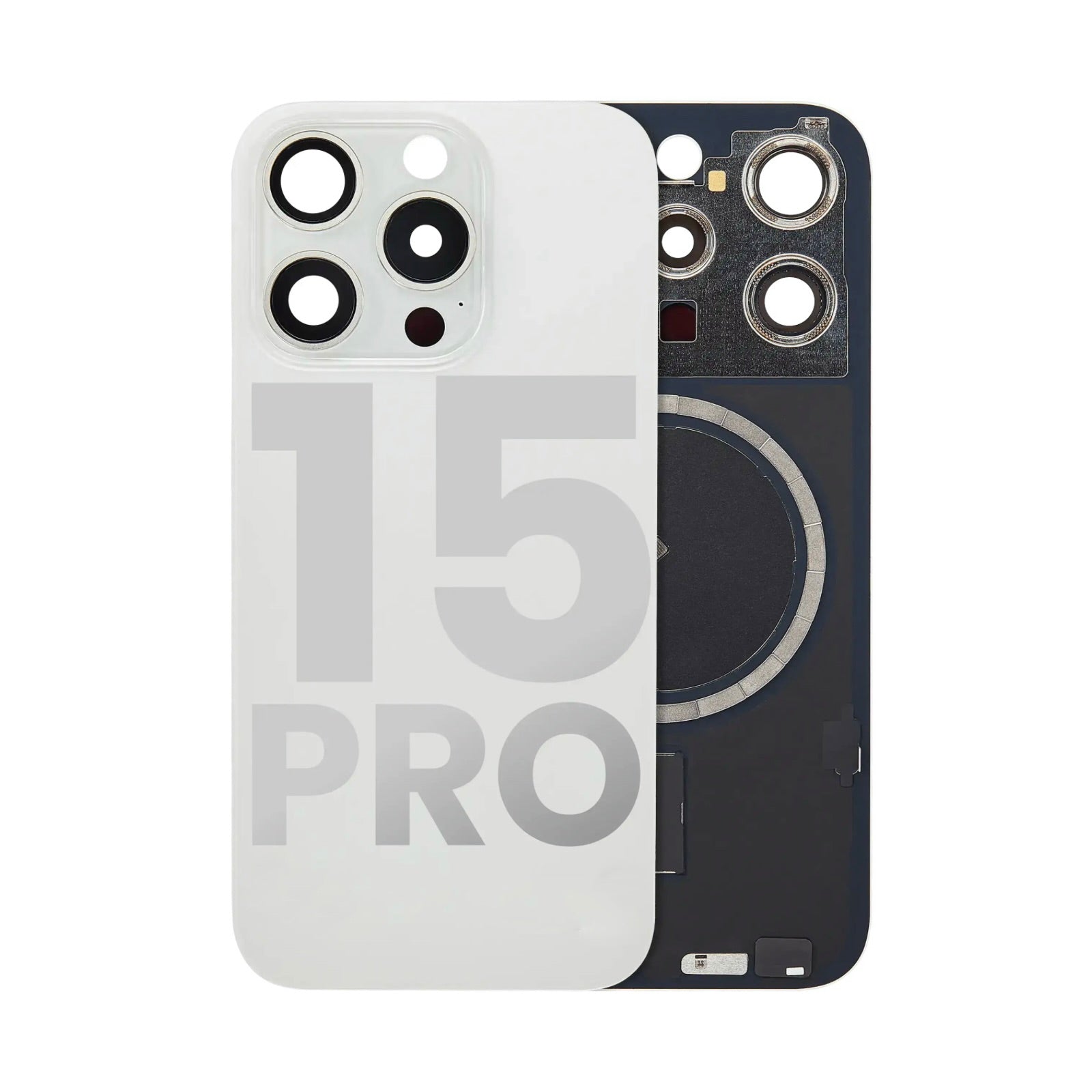 Titanium White Back Glass with Steel Plate & MagSafe Magnet Pre-Installed Compatible for iPhone 15 Pro – OEM-Compatible Rear Housing Replacement | A2848 A3101 A3104