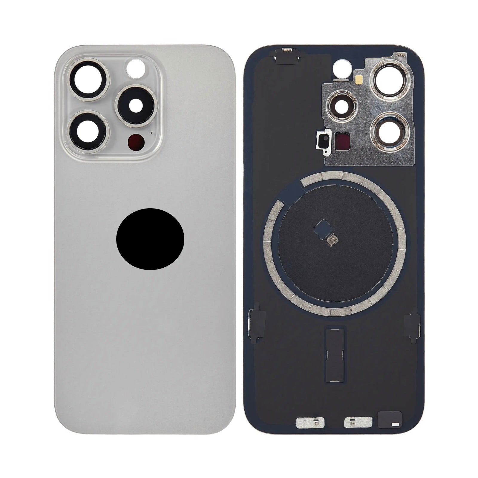 Titanium White Back Glass with Steel Plate & MagSafe Magnet Pre-Installed Compatible for iPhone 15 Pro – OEM-Compatible Rear Housing Replacement | A2848 A3101 A3104