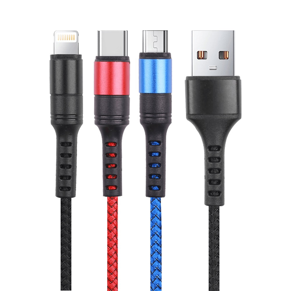 NCC 3-in-1 Charging Data Cable – USB to 8-Pin, USB-C, Micro USB, Fast Charging